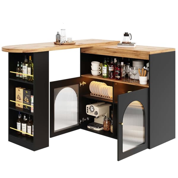 Buffet, barskab, drejelig og udtrækkelig med LED – stor opbevaringsplads – moderne stil – sort