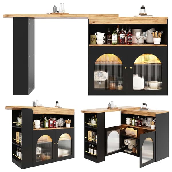 Buffet, barskab, drejelig og udtrækkelig med LED – stor opbevaringsplads – moderne stil – sort