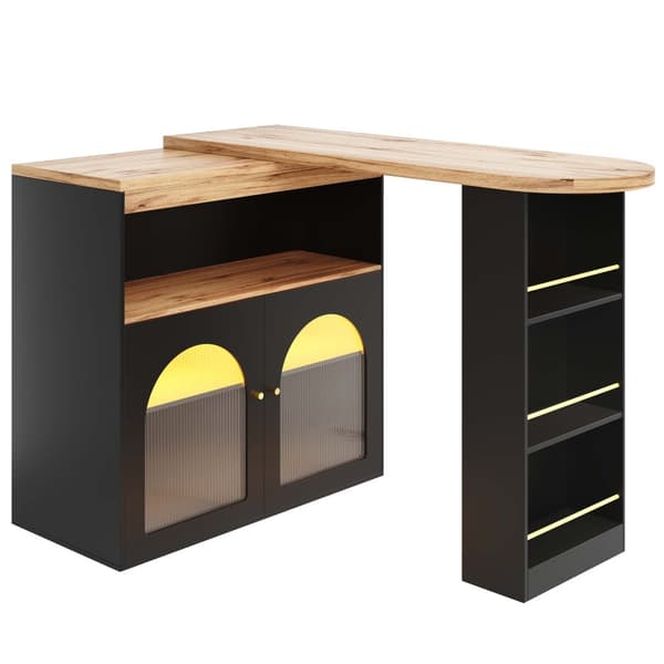 Buffet, barskab, drejelig og udtrækkelig med LED – stor opbevaringsplads – moderne stil – sort