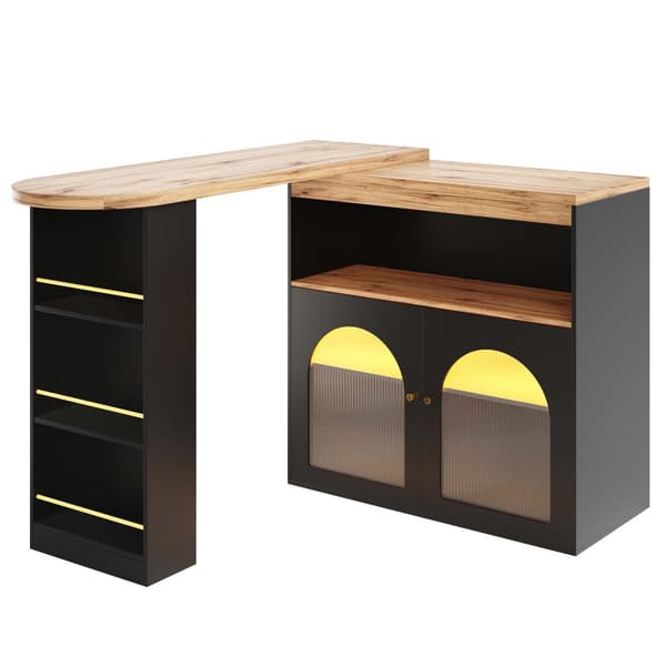 Buffet, barskab, drejelig og udtrækkelig med LED – stor opbevaringsplads – moderne stil – sort