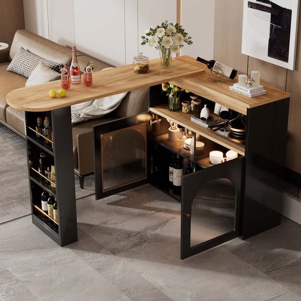 Buffet, barskab, drejelig og udtrækkelig med LED – stor opbevaringsplads – moderne stil – sort