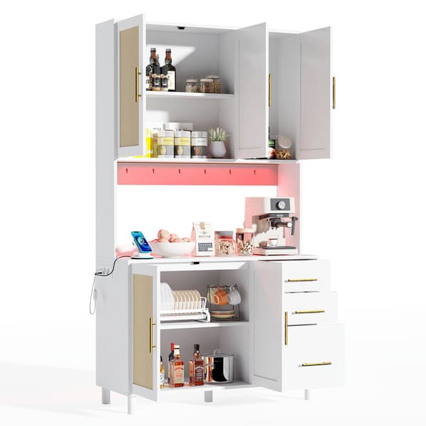 183 cm ruokasalin senkki, buffet, LED-koristevalaisimet, 2 USB, 2 pistoketta, säädettävät hyllyt, 3 laatikkoa, kultaiset metallikahvat