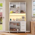 Pikkukuva 7 / 8: 183 cm ruokasalin senkki, buffet, LED-koristevalaisimet, 2 USB, 2 pistoketta, säädettävät hyllyt, 3 laatikkoa, kultaiset metallikahvat