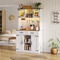 Miniatyrbillede 4 af 6: Hvidt køkkenbuffetskab med LED-belysning og stikkontakter med 2 store skuffer, lysbarrieredesign, justerbare hylder