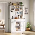 Miniatyrbillede 6 af 6: Hvidt køkkenbuffetskab med LED-belysning og stikkontakter med 2 store skuffer, lysbarrieredesign, justerbare hylder