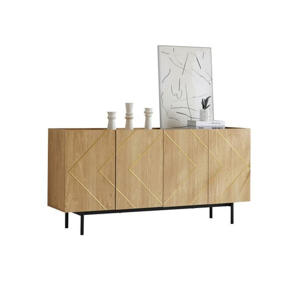 Buffé med 4 dörrar och metallinsatser i naturträ - Mått: H78 cm / B160 cm / D40 cm