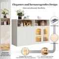 Miniatyrbillede 9 af 9: Skænk med glasdør og LED-belysning, fritstående træskab til køkken eller stue, hvid, 140×35×90 cm
