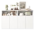Miniatyrbild 3 av 10: Sideboard för förvaring med magnetdörr – fristående träskåp för kök eller vardagsrum, vit, 140×35×90 cm
