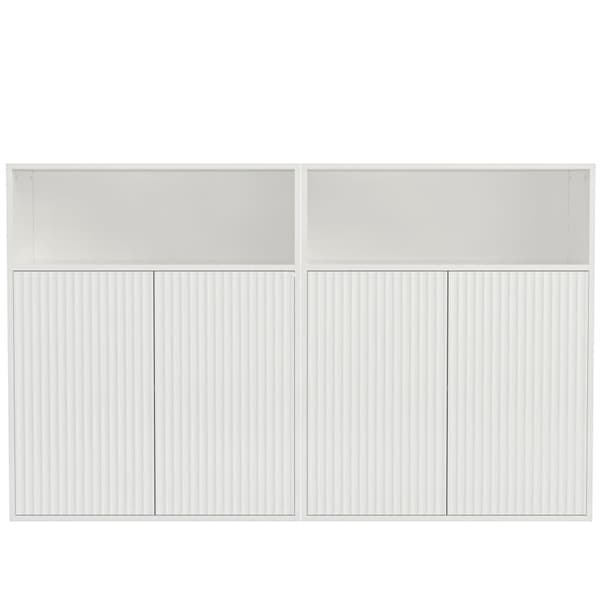 Sideboard för förvaring med magnetdörr – fristående träskåp för kök eller vardagsrum, vit, 140×35×90 cm