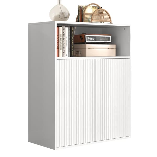 Sideboard för förvaring med magnetdörr – fristående träskåp för kök eller vardagsrum, vit, 140×35×90 cm