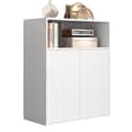 Miniatyrbild 5 av 10: Sideboard för förvaring med magnetdörr – fristående träskåp för kök eller vardagsrum, vit, 140×35×90 cm