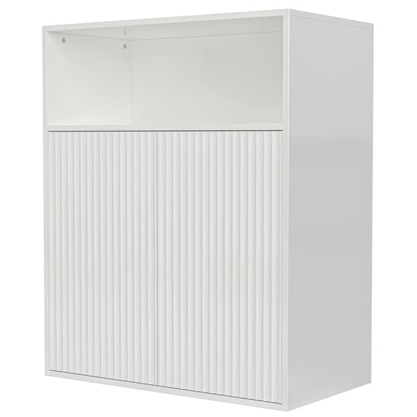 Sideboard för förvaring med magnetdörr – fristående träskåp för kök eller vardagsrum, vit, 140×35×90 cm