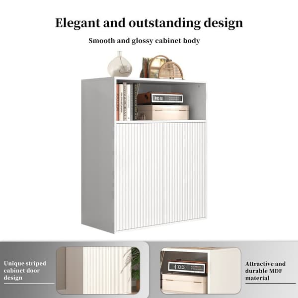 Sideboard för förvaring med magnetdörr – fristående träskåp för kök eller vardagsrum, vit, 140×35×90 cm