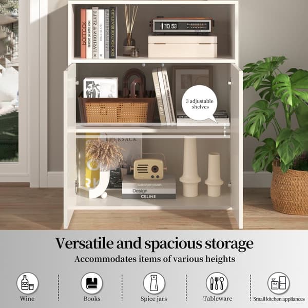 Sideboard för förvaring med magnetdörr – fristående träskåp för kök eller vardagsrum, vit, 140×35×90 cm