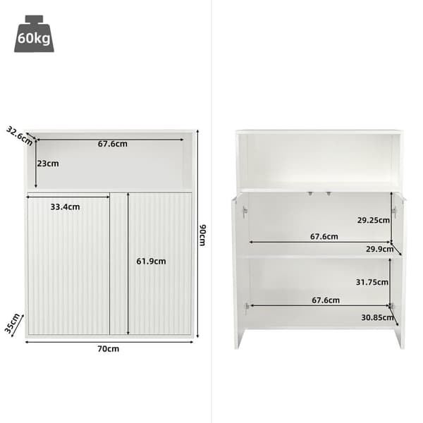 Sideboard för förvaring med magnetdörr – fristående träskåp för kök eller vardagsrum, vit, 140×35×90 cm
