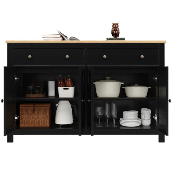 Musta buffet-senkki, keittiö, ruokailutila ja olohuone buffetkaapit, senkki säilytystilalla, vintage crosshatch design, kallistusesto