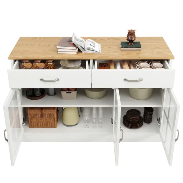 Valkoinen buffet-senkki, Keittiö, Ruokailu- ja olohuonekaapit, Moderni senkki, Senkit säilytystilalla, Vintage-lasikaappidesign, Anti-Tilt