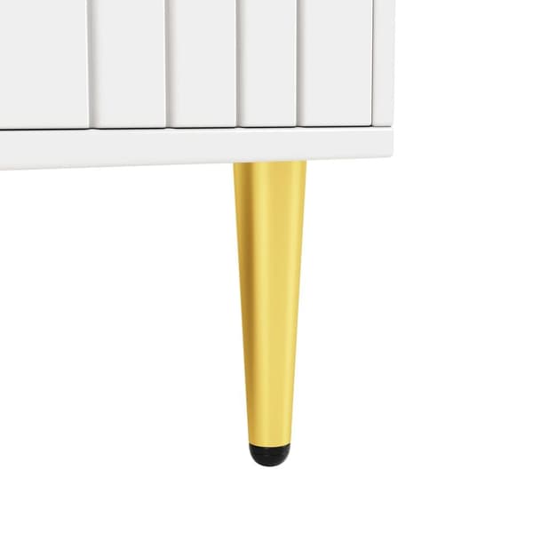 Valkoinen senkki aaltoilevalla kuviolla, kultaiset kahvat ja jalat – tyylikkääseen ruokailutilaan, 152×40×75 cm