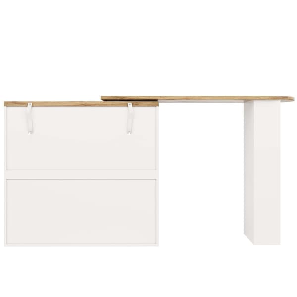 360° drejeligt barbord 105x39x102 cm – med 2 skuffer, skab med skydedør og åben opbevaring i 3 niveauer