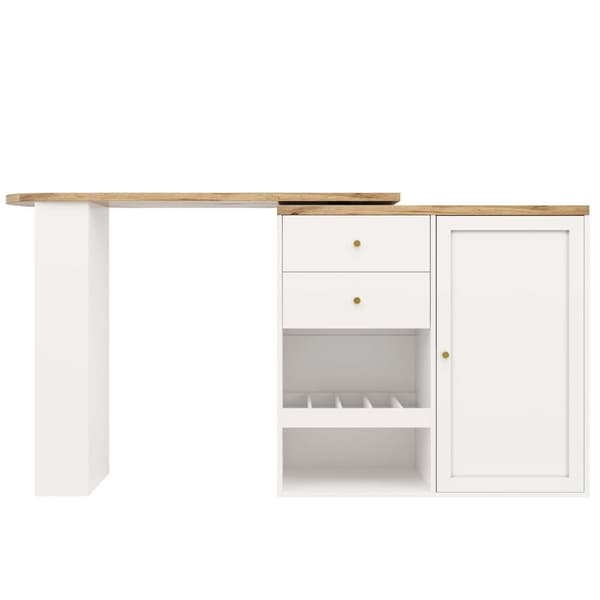 360° drejeligt barbord 105x39x102 cm – med 2 skuffer, skab med skydedør og åben opbevaring i 3 niveauer