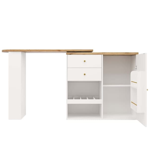 360° drejeligt barbord 105x39x102 cm – med 2 skuffer, skab med skydedør og åben opbevaring i 3 niveauer