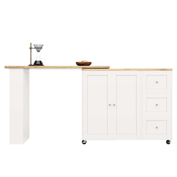 Sideboard, svängbart barskåp - MDF - 3 lådor och 2 dörrar - Vit