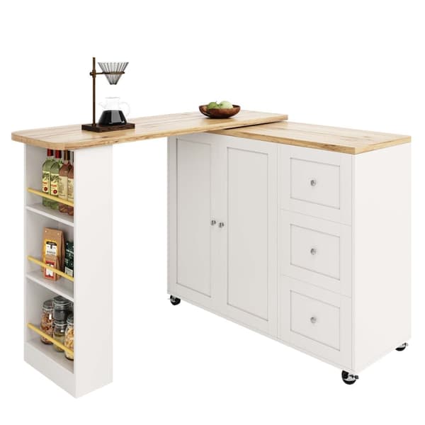 Sideboard, svängbart barskåp - MDF - 3 lådor och 2 dörrar - Vit