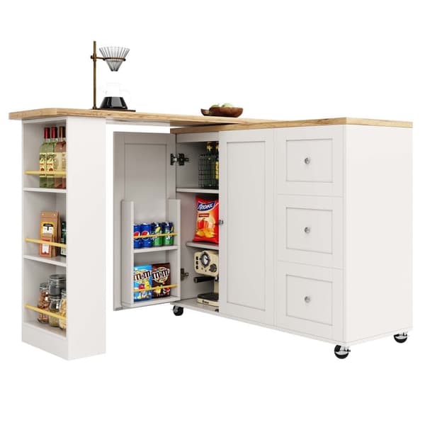 Sideboard, svängbart barskåp - MDF - 3 lådor och 2 dörrar - Vit