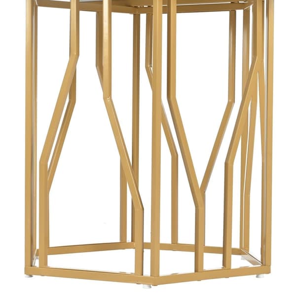 Modernt sexhörnigt matbord i marmor med metallunderrede i guld – Elegant soffbord för matsal och vardagsrum