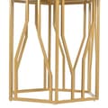 Miniatyrbild 8 av 10: Modernt sexhörnigt matbord i marmor med metallunderrede i guld – Elegant soffbord för matsal och vardagsrum