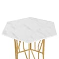 Miniatyrbild 9 av 10: Modernt sexhörnigt matbord i marmor med metallunderrede i guld – Elegant soffbord för matsal och vardagsrum