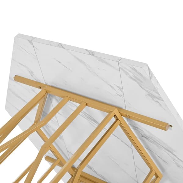 Modernt sexhörnigt matbord i marmor med metallunderrede i guld – Elegant soffbord för matsal och vardagsrum