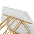 Miniatyrbild 10 av 10: Modernt sexhörnigt matbord i marmor med metallunderrede i guld – Elegant soffbord för matsal och vardagsrum