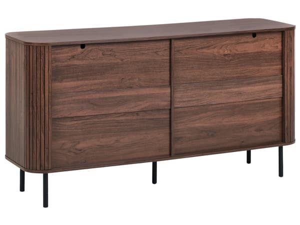 Skjenk Kommode med Skuffer Mørkebrune Svarte Ben MDF Metall Retro 6 Skuffer Stue