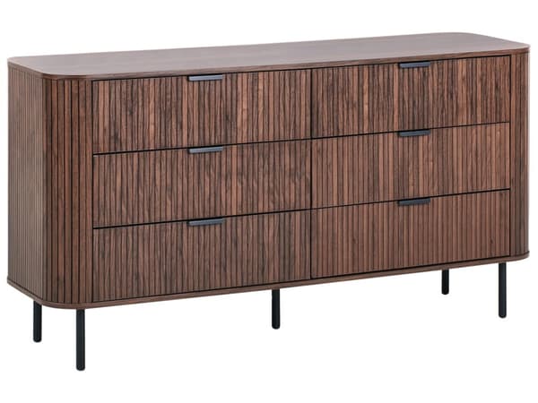 Skjenk Kommode med Skuffer Mørkebrune Svarte Ben MDF Metall Retro 6 Skuffer Stue