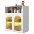 Pikkukuva 5 / 6: Valkoinen minimalistinen buffet-senkki, lasiovi ja LED-valosäilytyskaappi, 2 ovea ja avohyllyt, vapaasti seisova puukaappi, keittiöön, olohuoneeseen