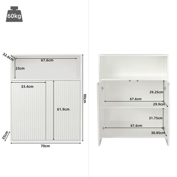 Valkoinen moderni buffet-senkki, säilytyskaappi kahdella magneettiovella, erillinen puukaappi keittiöön, kotiin, olohuoneeseen