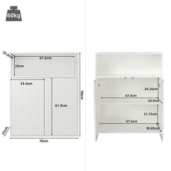Hvid minimalistisk buffet skænk, skænk med magnetisk låge, med åbne hylder og opbevaring, separat træskab, til køkken, stue