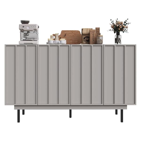 Esszimmerschrank 140x38,5x82,5cm, minimalistisk gråt opbevaringsskab til stue og spisestue med unikt dørdesign