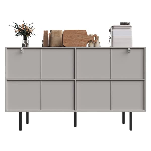 Esszimmerschrank 140x38,5x82,5cm, minimalistisk gråt opbevaringsskab til stue og spisestue med unikt dørdesign