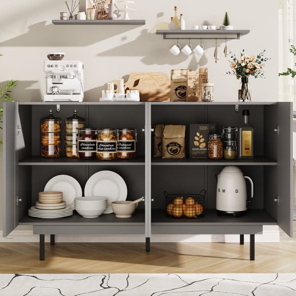 Esszimmerschrank 140x38,5x82,5cm, minimalistisk gråt opbevaringsskab til stue og spisestue med unikt dørdesign
