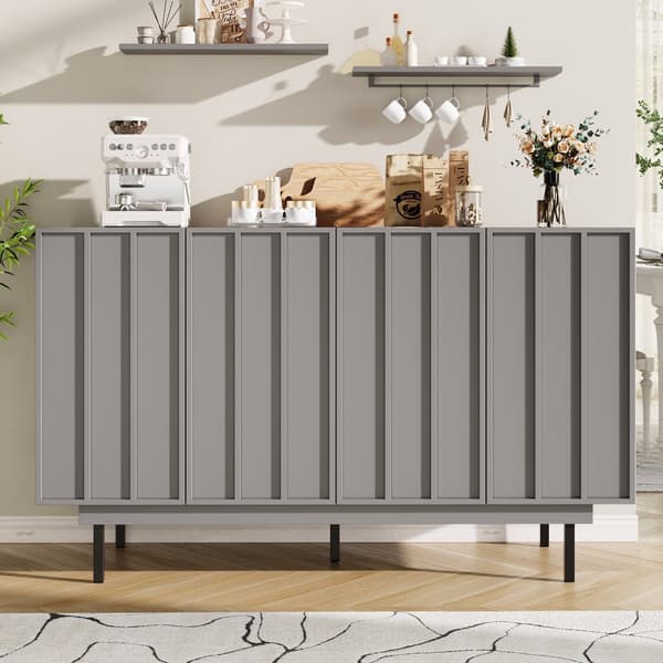 Esszimmerschrank 140x38,5x82,5cm, minimalistisk gråt opbevaringsskab til stue og spisestue med unikt dørdesign