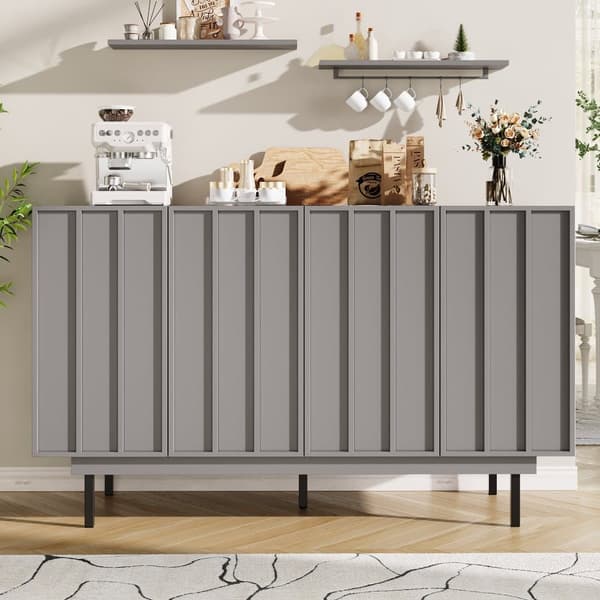 Esszimmerschrank 140x38,5x82,5cm, minimalistisk gråt opbevaringsskab til stue og spisestue med unikt dørdesign