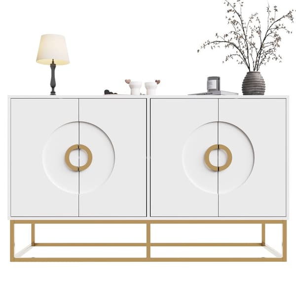 Esszimmerschrank 140x40x83cm, minimalistiskt vit förvaringsskåp för vardagsrum och matrum med rund dörrdesign