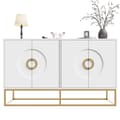 Miniatyrbild 4 av 8: Esszimmerschrank 140x40x83cm, minimalistiskt vit förvaringsskåp för vardagsrum och matrum med rund dörrdesign