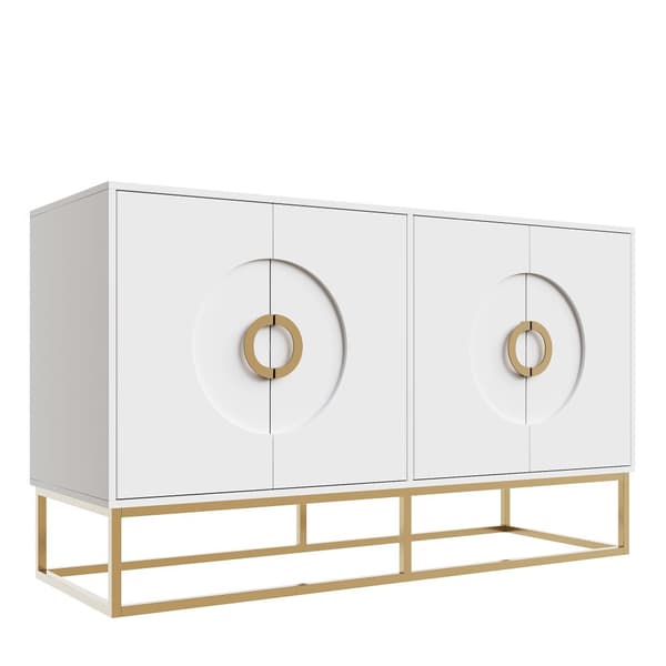 Esszimmerschrank 140x40x83cm, minimalistiskt vit förvaringsskåp för vardagsrum och matrum med rund dörrdesign