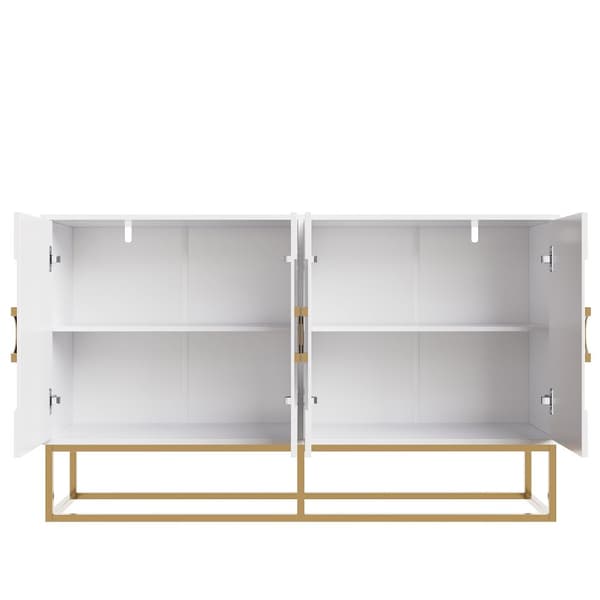 Esszimmerschrank 140x40x83cm, minimalistiskt vit förvaringsskåp för vardagsrum och matrum med rund dörrdesign