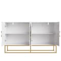 Miniatyrbild 7 av 8: Esszimmerschrank 140x40x83cm, minimalistiskt vit förvaringsskåp för vardagsrum och matrum med rund dörrdesign