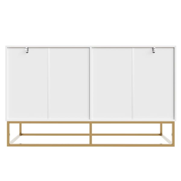 Esszimmerschrank 140x40x83cm, minimalistiskt vit förvaringsskåp för vardagsrum och matrum med rund dörrdesign