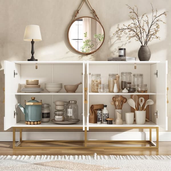 Esszimmerschrank 140x40x83cm, minimalistiskt vit förvaringsskåp för vardagsrum och matrum med rund dörrdesign